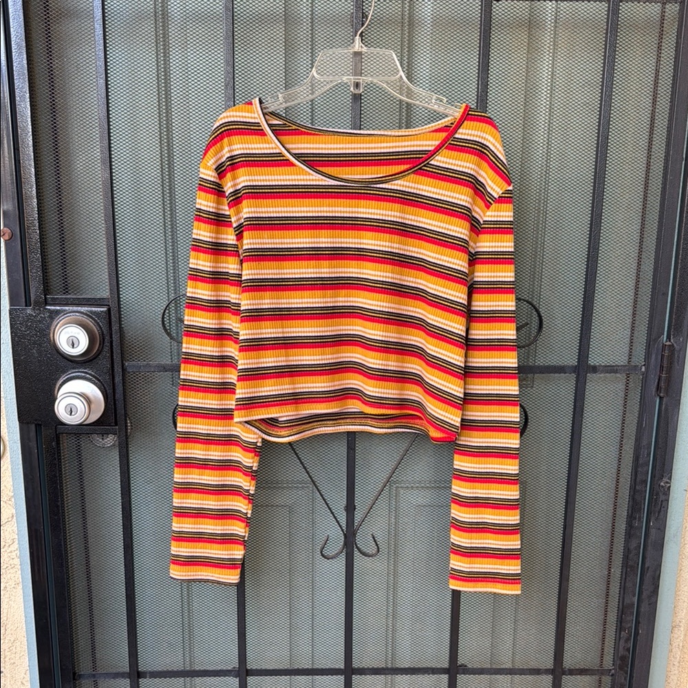 Striped Long Sleeve Crop Top